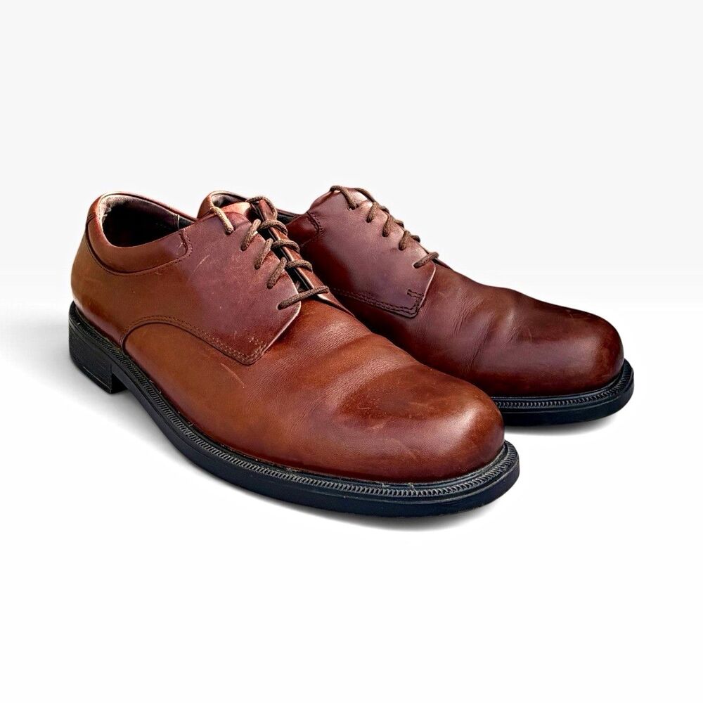 Rockport Mens 10W Brown Leather Plain Toe Oxford Derby Dress Shoes Wide